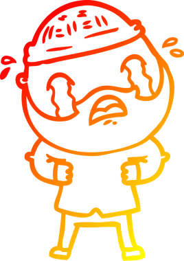 Bir insan tarafından çizilmiş ağlayan sakallı bir adamın sıcak çizgi çizimi.