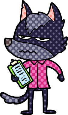 Bir insan tarafından çizilmiş rahatsız kurt çizgi filmi.