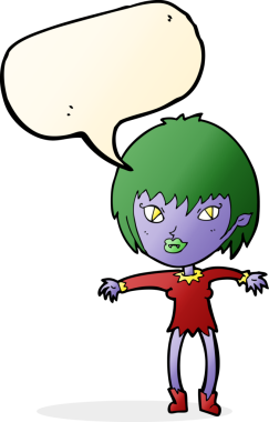 Bir insan tarafından çizilmiş konuşma balonu olan vampir kız.