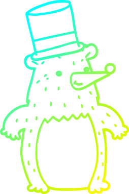 Bir insan tarafından çizilmiş silindir şapkalı çizgi film ayısının soğuk çizgi çizimi