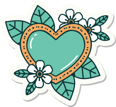 Bir insan tarafından çizilmiş botanik kalbin geleneksel stiliyle dövme çıkartması.