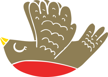 Bir insan tarafından çizilmiş düz renkli uçan kuş.