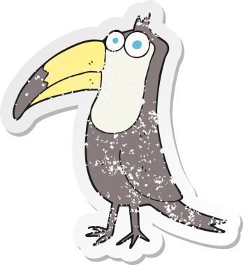 Bir insan tarafından çizilmiş bir Toucan çizgi filminin gerilimli çıkartması.