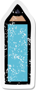 Bir insan tarafından çizilmiş mavi bir kalemin hüzünlü çıkartması.