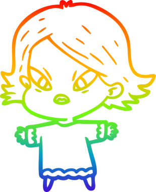 Çizgi film çizen gökkuşağı gradyanı bir insan tarafından çizilmiş stresli kadın.