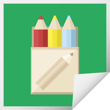 Bir insan tarafından çizilmiş renkli kalem paketi grafik vektör illüstrasyon kare etiketi