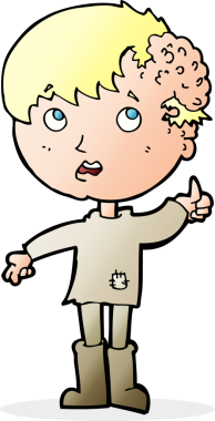 Bir insan tarafından çizilmiş kafasında büyüme olan çizgi film çocuğu.