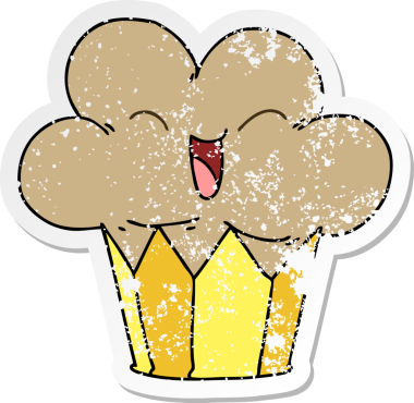 Bir insan tarafından çizilmiş garip bir el çiziminin sıkıntılı çıkartması mutlu kek.