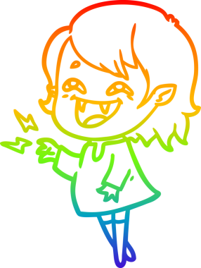 Gökkuşağı gradyan çizgi çizimi Bir insan tarafından çizilmiş gülen vampir kız çizgi filmi