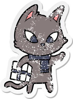 Bir insan tarafından çizilmiş kafası karışmış bir çizgi film kedisinin sıkıntılı çıkartması.