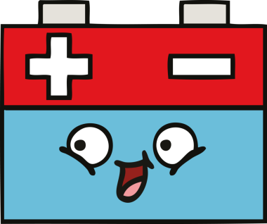 Bir insan tarafından çizilmiş bir araba aküsünün sevimli karikatürü.