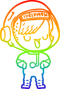 Gökkuşağı gradyan çizgi çizimi bir insan tarafından çizilmiş astronot bir kadın.