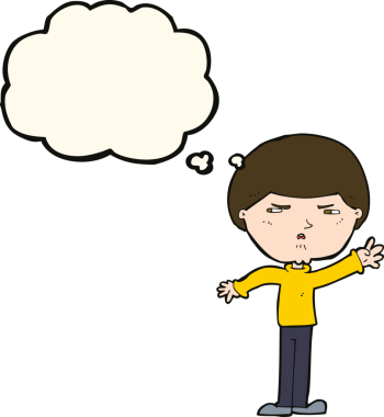 Bir insan tarafından çizilmiş düşünce baloncuğu olan kaba bir adam.