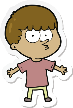 Bir insan tarafından çizilmiş meraklı bir çocuğun çıkartması.