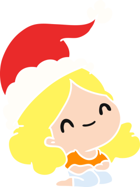 Bir insan tarafından çizilmiş Kawai kızının el çizimi Noel karikatürü.