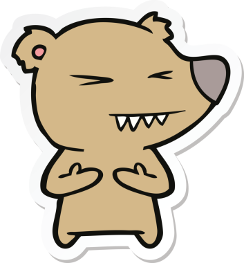 Bir insan tarafından çizilmiş kızgın bir ayı çizgi filminin çıkartması.