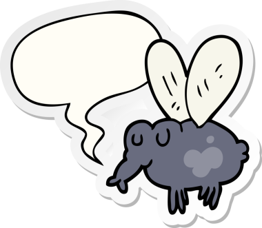 Bir insan tarafından çizilmiş konuşma balonu çıkartmalı çizgi film sineği.