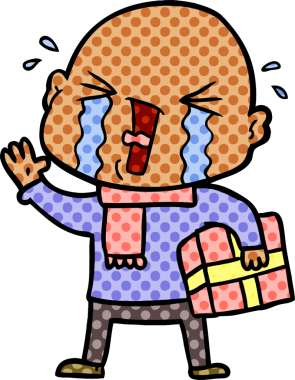 Bir insan tarafından çizilmiş ağlayan kel bir adam.