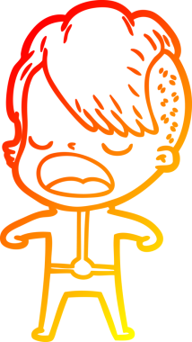 Bir insan tarafından çizilmiş havalı bir hippi kızın sıcak çizgi çizimi.