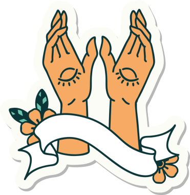 Bir insan tarafından çizilmiş mistik el sancağıyla dövme stili çıkartması