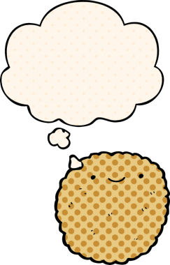 Bir insan tarafından çizilmiş, düşünce baloncuklu çizgi roman bisküvisi.