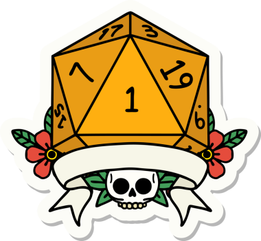 Bir insan tarafından çizilmiş doğal bir d20 zar etiketi.