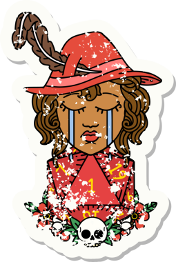 Retro Dövme Tarzı Ağlayan İnsan Ozanı Bir insan tarafından çizilmiş doğal bir D20 zar ile