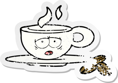 Bir insan tarafından çizilmiş karikatür espresso bardağının sıkıntılı çıkartması.