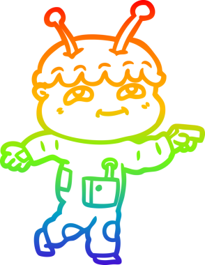 gökkuşağı gradyan çizimi bir insan tarafından çizilmiş dost bir uzay adamı çizimi