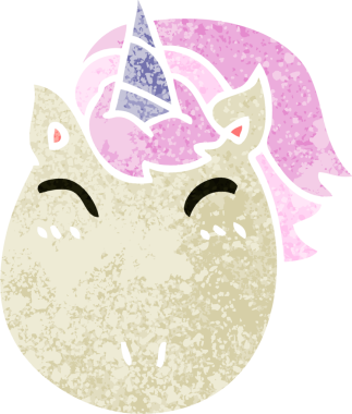 Retro illüstrasyon tarzı, bir insan tarafından çizilmiş tek boynuzlu at.