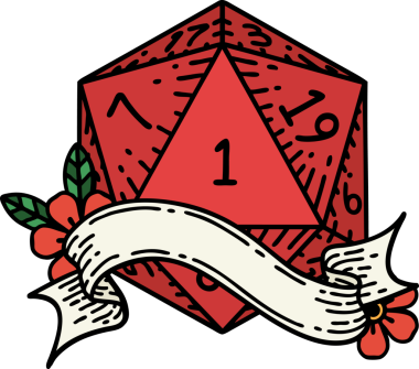 Retro Dövme Biçimi Doğal Bir d20 zar bir insan tarafından çizildi