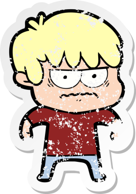 Bir insan tarafından çizilmiş kızgın bir çizgi film çocuğunun sıkıntılı çıkartması.