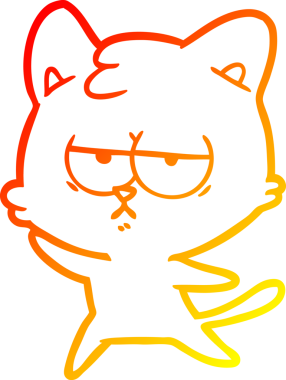 Bir insan tarafından çizilmiş sıkılmış çizgi film kedisinin sıcak çizgi çizgisi.