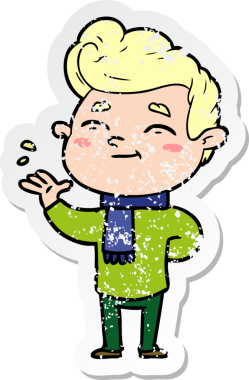 Bir insan tarafından çizilmiş mutlu bir çizgi film karakterinin sıkıntılı çıkartması.