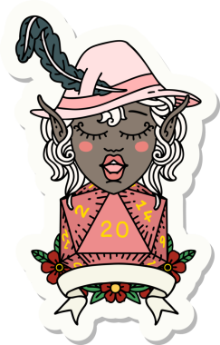 Bir insan tarafından çizilmiş 20 zarlı elf şairinin çıkartması.