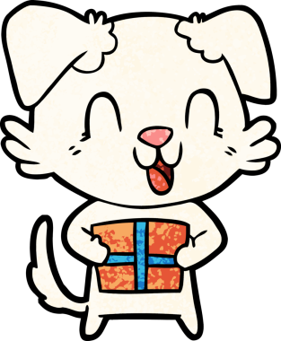 Bir insan tarafından çizilmiş, gülen bir çizgi film köpeği.