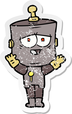 Bir insan tarafından çizilmiş karikatür robotunun sıkıntılı çıkartması.