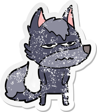 Bir insan tarafından çizilmiş kızgın bir kurdun sıkıntılı çıkartması.