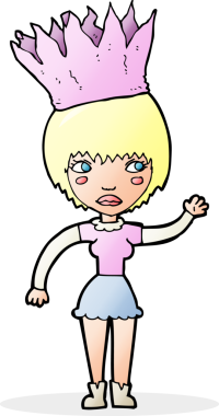 Bir insan tarafından çizilmiş kağıt taç takan karikatür kadın.