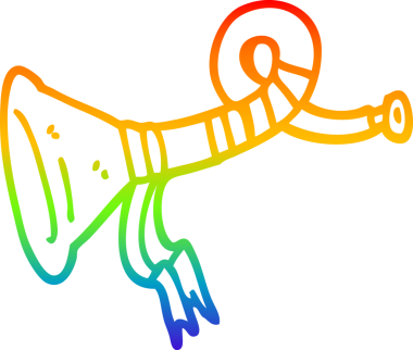 Bir insan tarafından çizilen kıvrımlı boynuz enstrümanının çizimi.