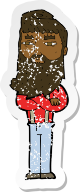 Bir insan tarafından çizilmiş sakallı, ciddi bir adamın karikatür çıkartması.