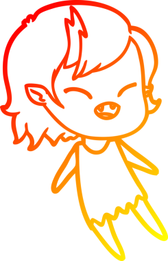 Bir insan tarafından çizilmiş, gülen vampir bir kızın sıcak çizgi çizimi.