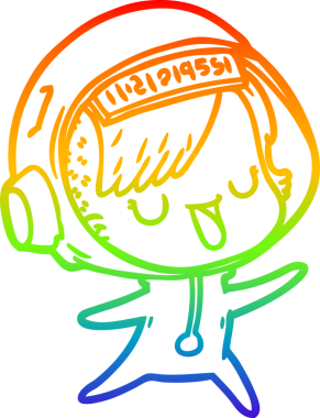 Gökkuşağı gradyan çizgi çizimi bir insan tarafından çizilmiş astronot bir kadın.