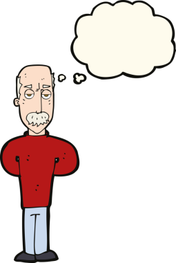 Bir insan tarafından çizilen düşünce baloncuğuyla kel bir adamı sinirlendiren çizgi film.