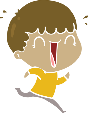 Gülen düz renkli çizgi film adamı bir insan tarafından çizilmiş.