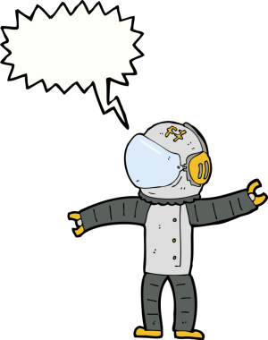 Bir insan tarafından çizilmiş konuşma balonu olan bir astronot.