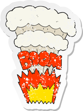 Bir insanın çizdiği karikatür patlamasının gerilimli retro çıkartması.