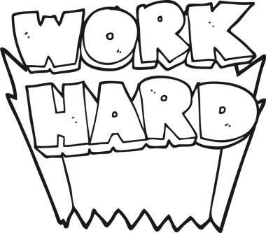 El yazısıyla çizilmiş siyah beyaz çizgi film bir insan tarafından çizilmiş sıkı çalışma sembolü