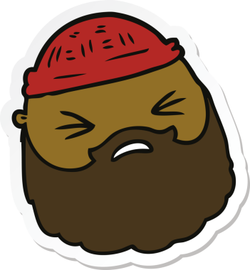 Bir insan tarafından çizilmiş sakallı karikatür erkek yüzü çıkartması.