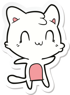 Bir insan tarafından çizilmiş mutlu bir kedinin çıkartması.